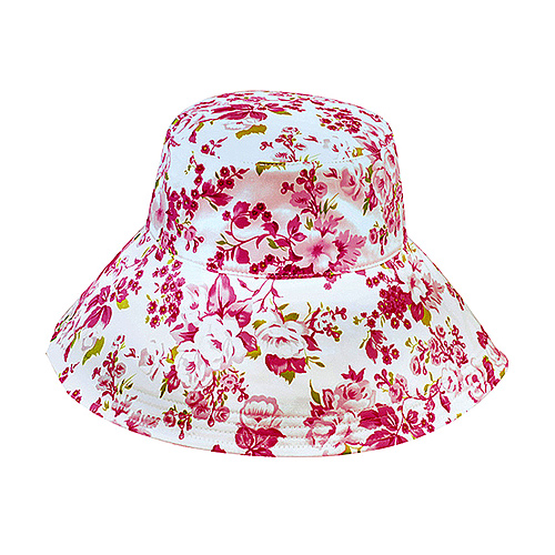 Bucket Hat - Cotton Canvas w/ Flower Print - Fuchsia - HT-6580FU
